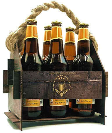 Generisch Beer Carrier Wooden Beer Crate Bottle Holder Carrier Carrier Basket Personalised Gifts Birthday Men Gifts Bottle Box Bottle Basket 6 Bottles 23 x 22 x 22.5 cm Engraving (Pattern 11)