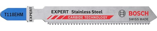 Bosch Accessories 3x Expert ‘Stainless Steel’ T 118 EHM Stichsägeblatt (für Edelstahlbleche, Länge 83 mm, Zubehör Stichsäge)