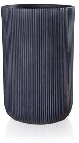 IDEALIST Outdoor 47cm Tall Planter | Ribbed Black Reinforced Stone Vase Flower Pot | Garden Planters with Drainage Holes D30 H47 cm, with Inner Top D26 cm, 25 litres