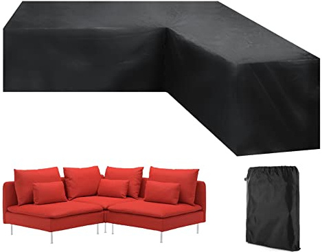 Gicov Housse de canapé de terrasse pour meubles d'extérieur, imperméable en forme de L, housse de canapé sectionnel robuste avec sangle coupe-vent (forme de V 214,6 x 214,6 cm)