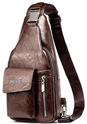FANDARE Retro Brusttasche Ultraleicht Sling Bag Geschäft Umhängetasche für Herren Schultertasche Outdoor Sport Wandern Radfahren Reisen Wasserdicht Leder Dunkelbraun