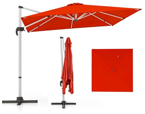 RELAX4LIFE Parasol Déporté 3x3M Inclinable 7 Positions (Orange) | Parasol de Jardin avec Rotation par Pédale, Polyester Imperméable Anti-UV et 8 Branches
