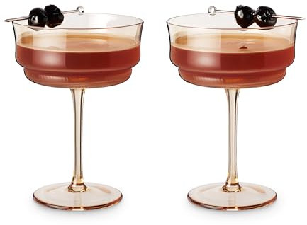 Twine Tulip Coupe Glasses, Stemmed Cocktail Glasses for Espresso Martini, Manhattan, Amber-Tinted Glassware for Wedding Gifts, Housewarming, Home Bar, Hosting Essentials, 9 oz, Set of 2