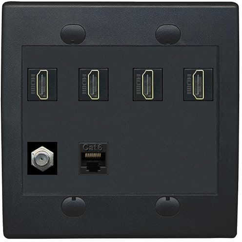 RiteAV Cavo coassiale HDMI a 4 porte, piastra da parete Ethernet tipo F 1 Cat6, 2 prese piatte, colore: nero/nero