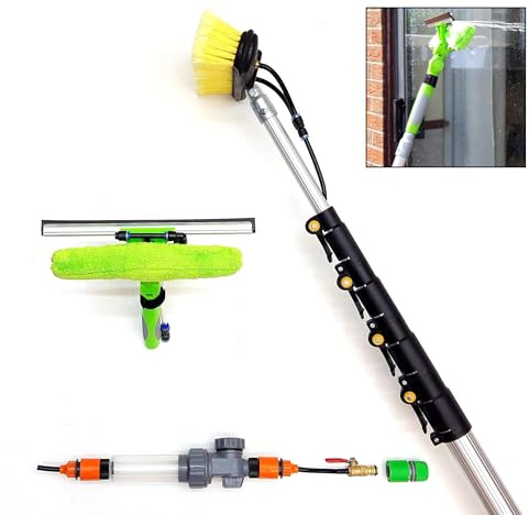 16ft-20ft-24ft Telescopic Water Fed Window Cleaning Pole, Solar Panel Conservatory Roof Cleaner Kit, High Reach Extendable Brush Squeegee Tool