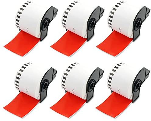 BETCKEY - 6 Rollen DK-22205 Endlosetiketten (Papier) Kompatibel mit Brother, 62mm x 30.48m, 6 Farbige Etiketten Rot für Brother QL Etikettendrucker