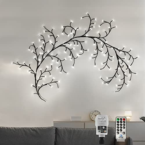 CERIAL Lighted Willow Vine for Bedroom Home, 8Ft Outdoor Christmas Tree Light Indoor Artificial Plants Branches Walls Decor 144 LEDs With Remote (White)