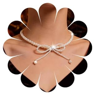 Inateannal Boho Perlen Choker Halskette Goldbogen Perlenkette Halskette Vintage Weiße Perlens Perlen Halskettes Hochzeit Perle Kristall Bogen Schmuck Für Frauen Und Mädchen