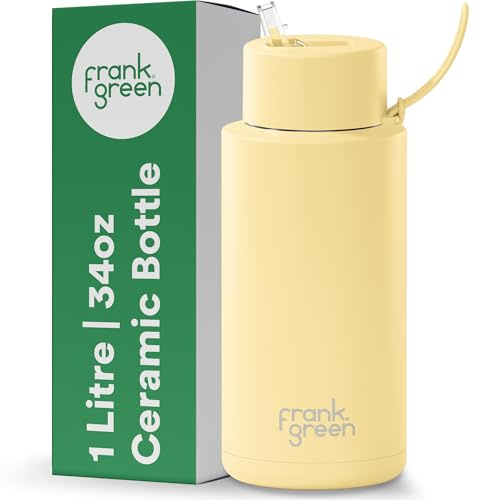 frank green Insulated Water Bottle for Cold Or Hot Drinks - 1 Litre/34oz Metal Water Bottle with Straw Lid, Ceramic Insulated, Stainless Steel, Triple Wall Vacuum - Buttermilk Yellow by frank green