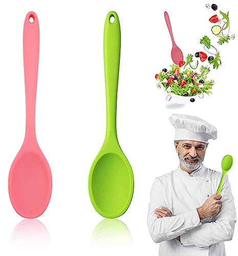 Grande Manico Lungo 27 Cm Cucchiaio Silicone Cucina Mestoli Evita di Graffiare Il Fondo Della Padella Antiaderenti Cucchiaio da Cucina Mestolo Minestra per Cucina, Cottura, Mescita