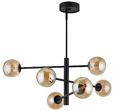 Licht-Erlebnisse Pendelleuchte Kugeln BREMZELL Metall Glas in Bernstein 6-flammig bis 0,7m E27 stilvolle Hängelampe Wohnzimmer