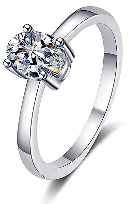 Aotiwe Ringe Mädchen, Freundschaftsringe Beste Freundin Ovale Form Weißgold mit 1Ct Weiß Moissanit 925 Silber Größe 45 (14.3)