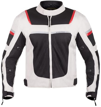 WICKED STOCK Mesh Armored Motorcycle Jacket Men - CE Level 2 Reflective Enduro Jacket - Mens Motorcycle Jacket with Adjustable Biceps & Forearms - Biker Jacket Men with Zipper for Pants Integration