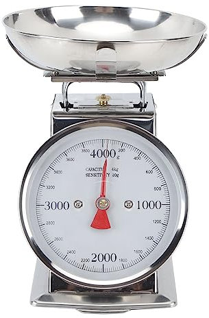 Mechanische Küchenwaage, klare Skala Zifferblatt Edelstahl Analog Food Scale mit abnehmbarer Schüssel, 2KG oder 4KG 2 Größe, Retro Classic Food Weight Scale für Küche Backen Kochen (4 kg)