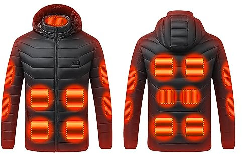 Beheizbare Jacke Herren Damen Heizjacke Jacke mit Heizung USB Elektrische Beheizte Jacke mit 15 Heizzonen Winterjacke Beheizbare Weste Pufferjacke Heizmantel Kapuze Funktionsjacke Outdoorjacke