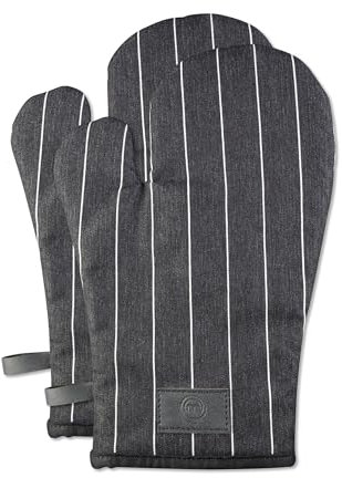 MasterChef Oven Mitts Heat Resistant, Set of 2 Baking Gloves, Machine Washable Cotton Kitchen Mittens for Stove Cooking & BBQ Grilling, Hot Proof Pot Holders, One Size Fits All, Essential Black