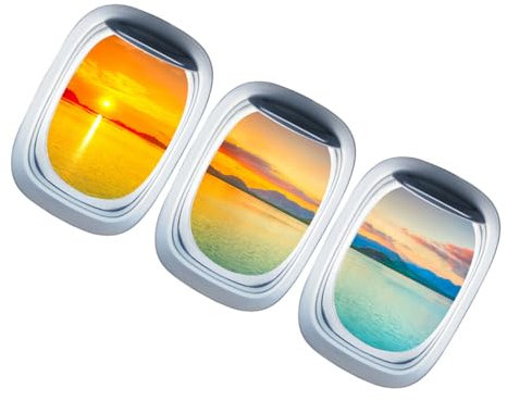 SAFIGLE 1stück Kombination Fenster Wandaufkleber Selbstklebend Abnehmbar Für Kinderzimmer Wohnräume Landschaftsbild Mit Sonnenuntergang Und Meer Wanddekor Für Zuhause Und Büro