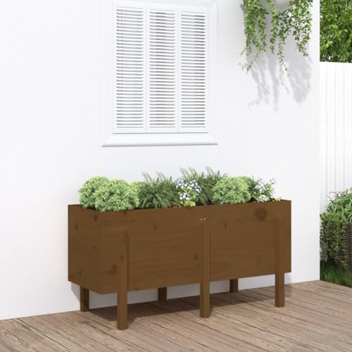 CIADAZ Lit surélevé de Jardin Brun Miel 121x50x57cm Bois de pin Massif,Bordure Pierre,Kit Gabion,Gabion Jardiniere