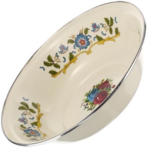 PRETYZOOM Ciotola Smaltata Retrò 30cm in Smalto Bianco Latte | Stile Vintage per Tavola e Regalo Casa Nuova, Design Classico Coperchio Maniglia
