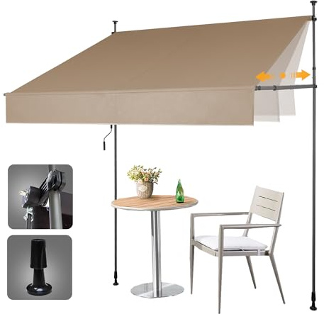 HOMEDEMO Store Balcon Rétractable, Résistant aux UV, Auvent Manuel Rétractable, Store Banne Hauteur et Inclinaison Réglable, pour Jardin, Patio Khaki, 200x120-150cm