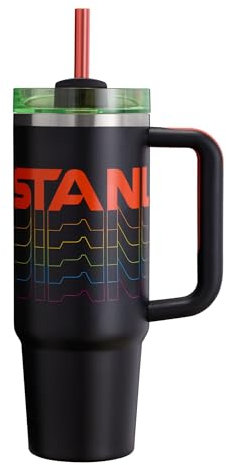 STANLEY Quencher - Vaso H2.0 con pajilla, 887 ml, tapa Flowstate de 3 posiciones, compatible con portavasos, para viajes, vaso de acero inoxidable aislado, sin BPA, reverberación negra