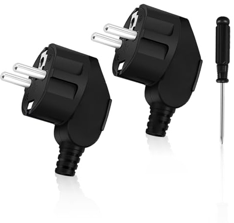 OBLLAR Prise Electrique Male 2 Pièces Fiche Electrique Male 250V 16A Prise Male Etanche Exterieur + 1 Tournevis Convient aux Appareils Electroménagers aux Luminaires Prises, Noir