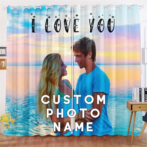 KIDSLOVE Custom Blackout Curtains, Pack of 2 Opaque Curtains Bedroom Curtain Noise Protection, Personalised Window Curtains with Photo and Text (1.280 x 245 cm (W x H) / 140 x 245 cm x 2)