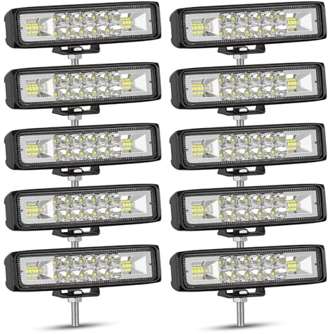 RIGIDON 10 x Mini Led Arbeitsscheinwerfer Bar 6 Zoll 15 cm 24W Scheinwerfer | 12V 24V 6000K Weiß Slim Spot Flood Led Lght Bar, Offroad Zusatzscheinwerfer Wasserdicht für Auto SUV ATV LKW Traktor Bagger