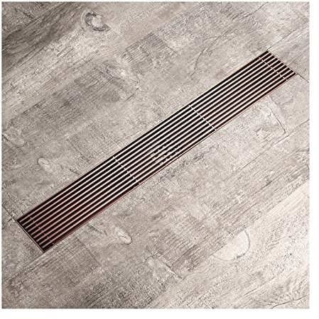 Generisch Linearer Duschablauf, 60 cm, rechteckiger Bodenablauf, 304 Edelstahl, linearer Ablauf, Roségold, hoher Durchfluss, Duschablauf mit Haarfänger, Messingkern