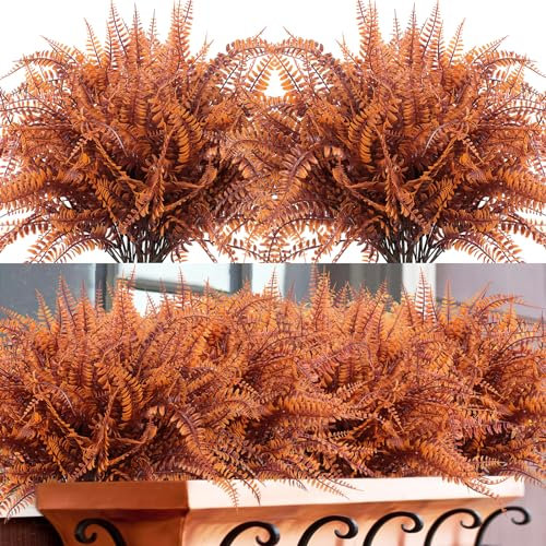 Dremisland 12 Stück Herbst Kunstpflanze Outdoor 40cm Kunstgras Fallen Pflanze Kunstpflanzen Boston Fake Farn Plant UV Beständige Gräser Künstlich Pflanzen Deko für Garten Terrasse Wege Veranda