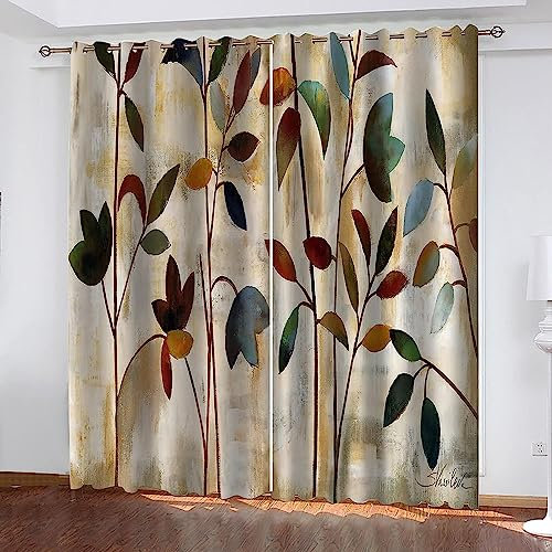 Blickdicht Blackout Vorhang Mit Ösen Schalldämmend Gardinen Polyester 3D Bedruckt Aquarell Pflanzenblätter Für Wohnzimmer Schlafzimmer Kinder Oder Babyzimmer 280 B X 180 H Cm - Bedruckte Verd-5W1N6N1U