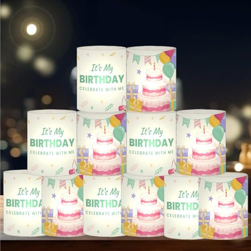 12 lanterne da tavolo per compleanno, decorazione da tavolo, per compleanno, per donne, uomini, ragazze, ragazzi, adatte per candele o candele (It's My Birthday)