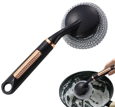 Scrub Brush Wire Brush,Stainless Wire Scratch Brush,Stainless Wire Brush for Pot | Stainless Steel Long Handle Steel Wool Brush for Refrigerator, Sink and Countertop