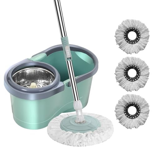 Trapeador de Limpieza Giratorio, Trapeador Giratorio automático - Juego de Cubos para fregona húmeda automático | Fregona de Limpieza Que Ahorra Mano de Obra con escurridor para Sala de Estar