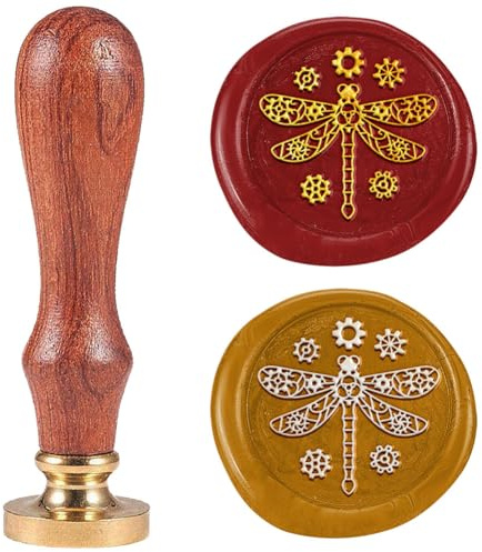 DELORIGIN Siegelstempel Aus Wachs In Steampunk Optik Mit Libellenmotiv 25mm Abnehmbarer Messingkopf Siegelstempel Mit Holzgriff Für Karten Hochzeitseinladungen Wein Geschenkverpackungen