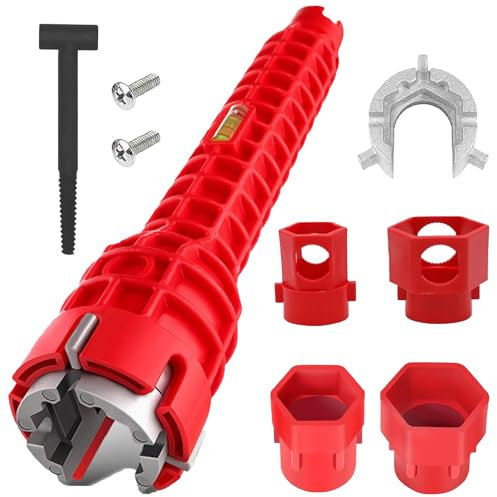 BPTZYLN 14 in 1 Red Tap Spanner, Multifunctional Sink Wrench Plumbing Tools, Faucet Wrench for Kitchen Plumbing Repair