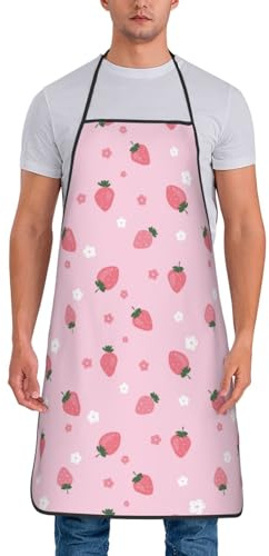 Buewutiry Tabliers de cuisine mignons fraises roses et blanches pour homme et femme – Tabliers de cuisine résistants à l'huile pour la cuisine, le barbecue, les grillades