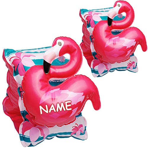 alles-meine.de GmbH 2 TLG. Set 3D Effekt - Schwimmflügel/Schwimmärmel - aufblasbar - Flamingo Vogel - inkl. Name - 1 bis 6 Jahre - jeweils 2 Luftkammern ! - Schwimmhilfe - fü..
