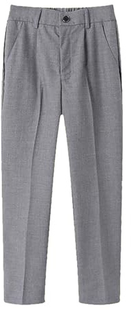 Kids Formal Pants Boys Age 2-16 Years Trousers for Boys Loose Fit Elastic Waist Tighter Stretchy Comfy Winter Spring School Casual Party Trendy Trousers (Grey, 9-10 Years)