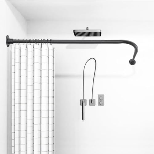 L Shaped Shower Curtain Rod, (29.9-39.8x29.9-39.8) Adjustable Curved Shower Rod, 90 Degree Corner Shower Rods for Bathroom Bathtub Clothing Store Locker, locker rooms, fitting rooms, Black