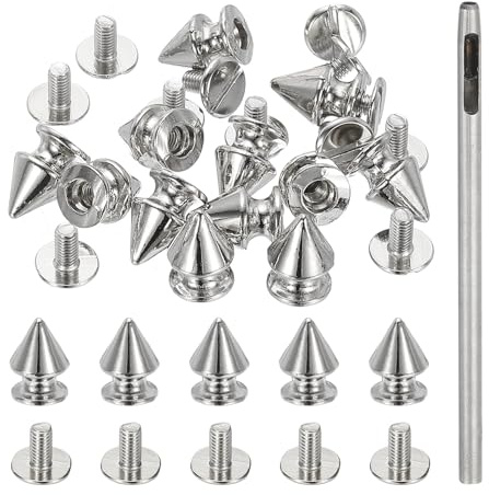PATIKIL 12mm Studs for Clothing, 24 Sets Spikes for Clothes Studs and Spikes Leather Rivets Metal Cone Punk Spikes Screw Posts with Hole Puncher for Leather Jacket Fabric, Silver Tone