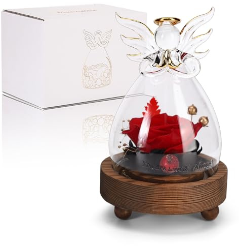 maozyiltle Forever Rose - Angelo di rosa in vetro, regalo di San Valentino per la mamma, rose conservate fatte a mano, regalo di compleanno per nonna, festa della mamma, San Valentino, matrimonio