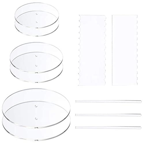Juego de 11 discos acrílicos redondos/cuadrados para tartas, base con agujero central, peine, raspadores, barra de clavija, herramienta de cocina