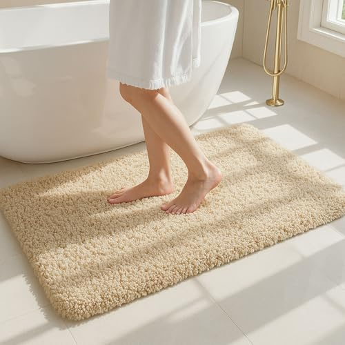 Tuocal Tapis de bain en microfibre épais, tapis de bain antidérapant super absorbant ultra doux, tapis de bain lavable en machine à séchage rapide pour la salle de bain, 50 x 80 cm