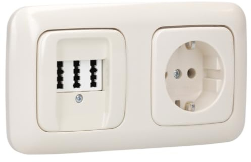 Busch-Jaeger Busch-Duro 2000 SI Set: 1x Rutenbeck Anschlußdose TAE 3x6 NFN Up0 rw mit Zentralscheibe + 1x 20 EUC-212 Steckdose + 2512-212 2-fach Rahmen Cremeweiß