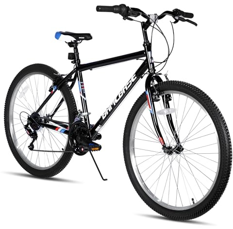 HILAND 24 26 Inch Mountain Bike for Teens Adults, 18 Speed MTB with V-brakes, Mens Womens Mountain Bicycle, Bike for Boys Girls, 26 inch Black