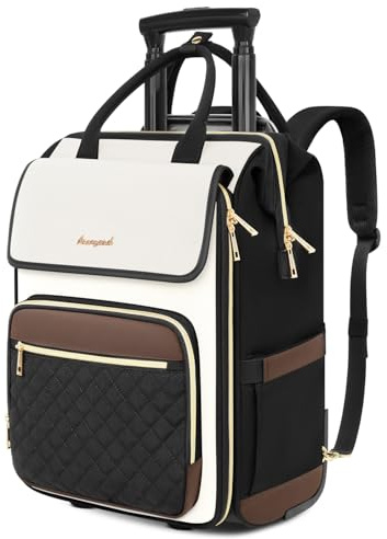 Rolling Backpack for Women, Travel Rolling Laptop Backpack with Wheels, Vertical & Horizontal Storage 2 In 1, Flip-Top Design, Water-Resistant Overnight College Underseat Carry on Luggage, Beige Brown
