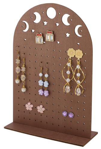 PH PandaHall 144 Fori Portaorecchini In Legno Espositore per Orecchini A Stella e Luna Cava Organizer per Orecchino Marroni Organizer per Orecchino A Torre Portagioie per Vendita Al Dettaglio Casa