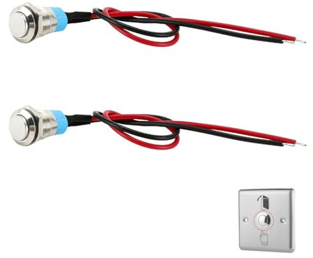2 Pièces Interrupteurs à Bouton Poussoir Momentanés 12mm 12V/24V, Étanches IP65 Précâblés 3-220V AC/DC Tête Haute pour Électronique Auto PC Projets DIY Commande Temporaire Mini Bouton-Poussoir