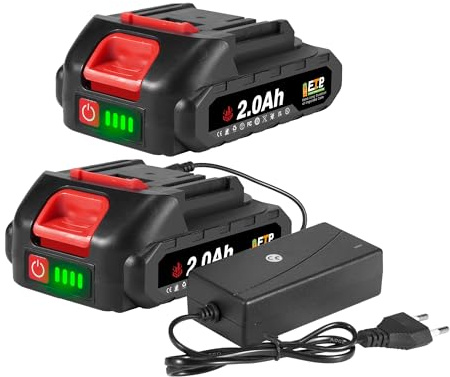 ONEVAN Batterie Lithium, 20V 2X 2000 mAh avec Chargeur, Batterie d'outil Rechargeable avec indicateur LED, Pile Lithium de Remplacement pour Tous Les Outils ONEVAN